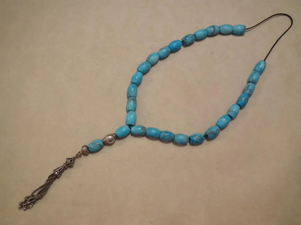 Authentic Komboloi in Turquoise stones and Sterling silver elements (ROS-34) - Dinos-Virginia