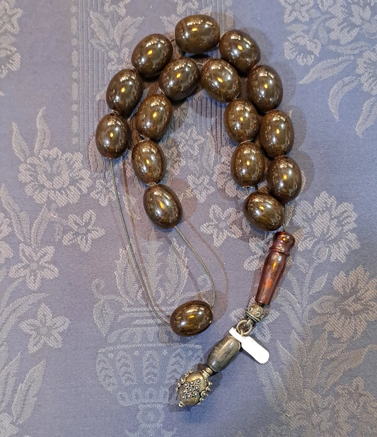 Authentic Vintage Gagatis Black Amber Komboloi, Rare (ROS-25)