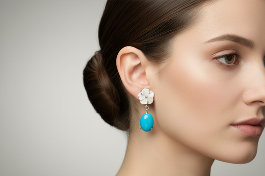 Earrings in sterling silver with Mother of Pearl and Aquamarine - Dinos Virginia Jewelry