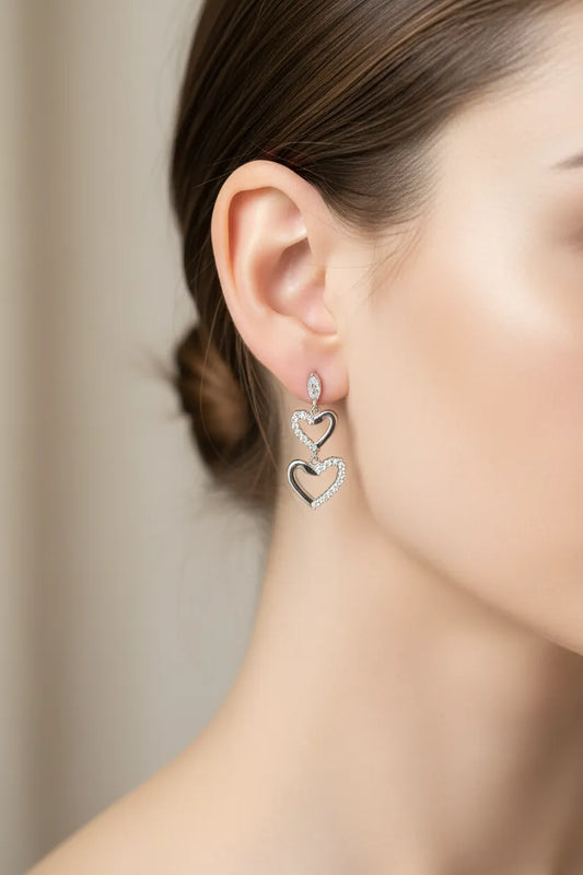 Earrings in white gold, 14k, heart earrings