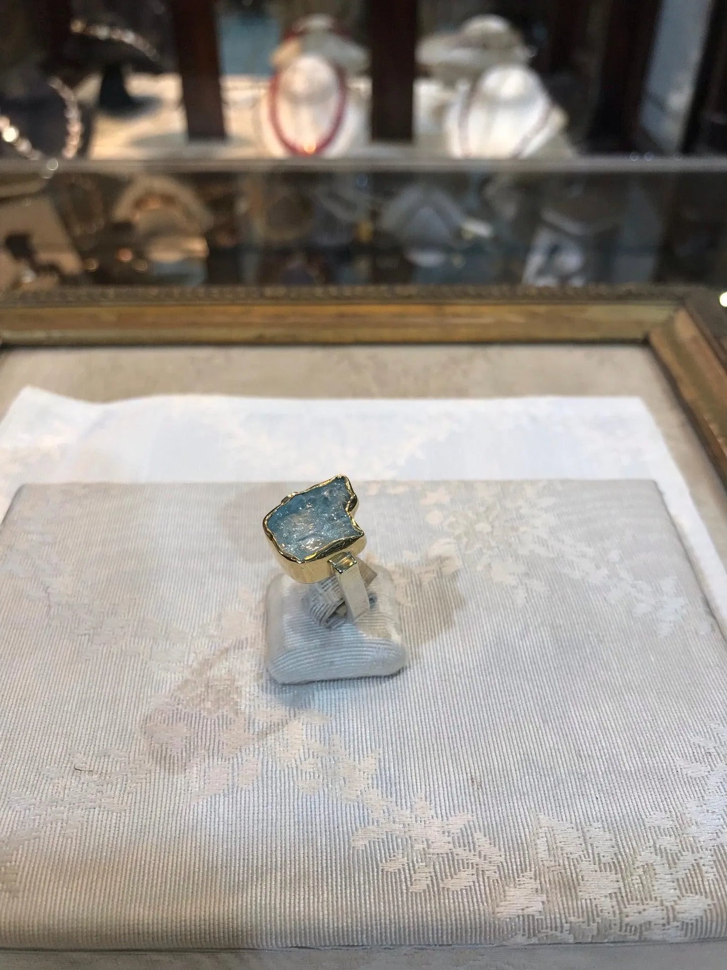 Gold and silver ring with a raw blue topaz stone, Sterling silver ring, Vintage Jewelry, Handmade ring, Greek Jewelry - Dinos-Virginia