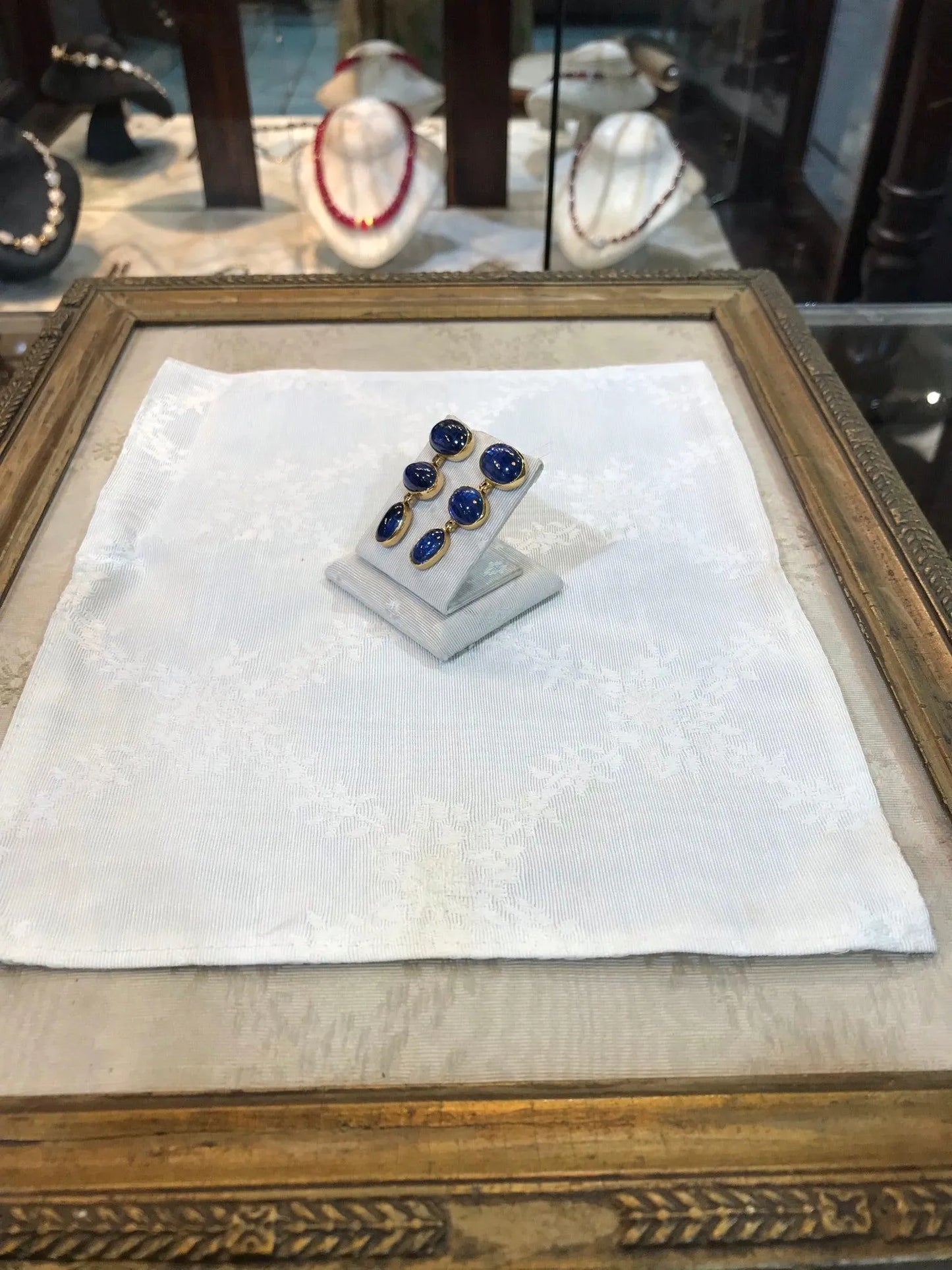 Kyanite oval cabochon stones and 18k gold earrings, one of a kind, Fine earrings, Handmade earrings, Greek Jewelry - Dinos-Virginia