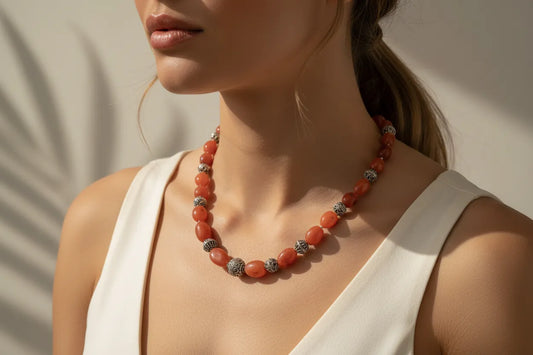 Necklace with old Carnelian stones & sterling silver elements