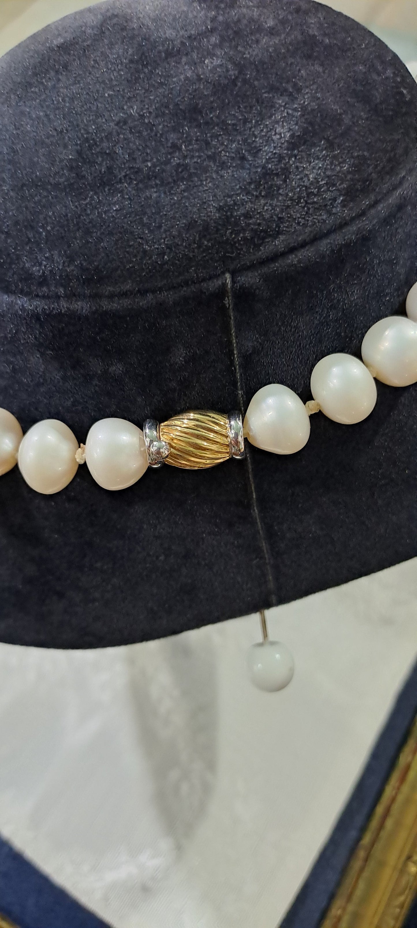 Necklace with potato shape pearls with 18k gold closure, one of a kind closure