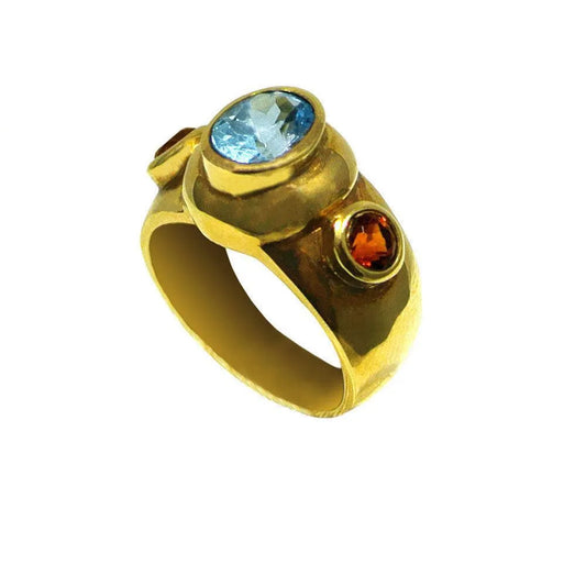 Ring in 14k Gold with bleu topaz and citrine (B-32) - Dinos-Virginia
