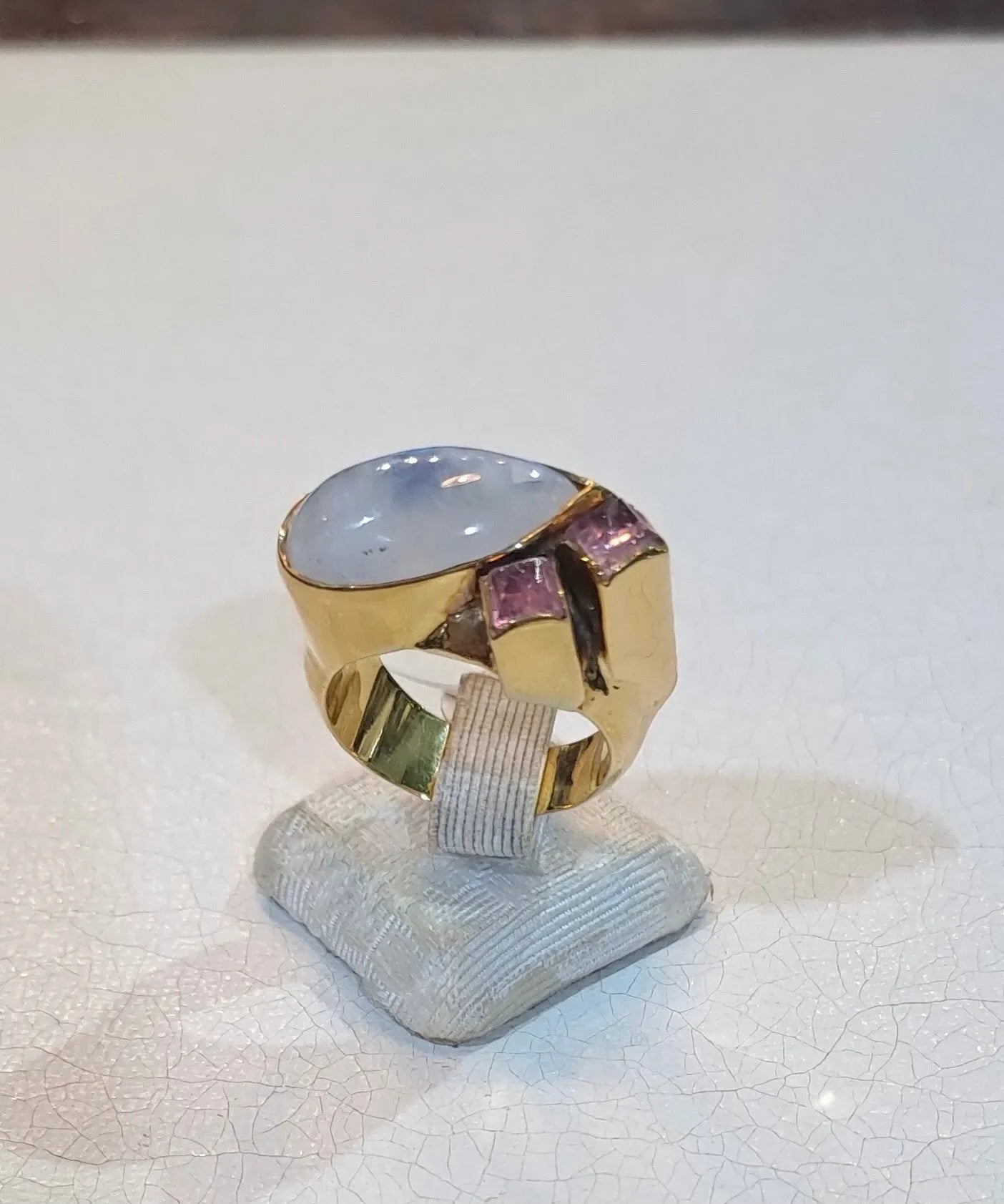 Ring in 18k Gold with Moonstone and Pink Tourmalines (B-38) - Dinos-Virginia