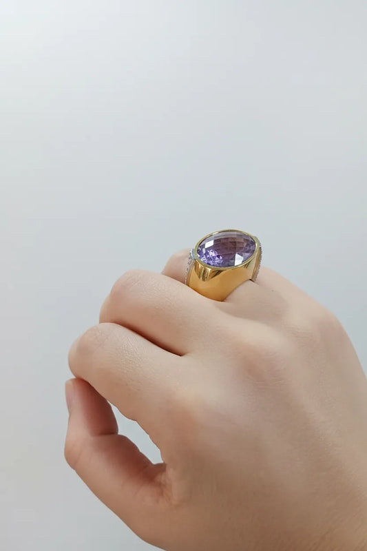 Ring in Gold 18k with amethyst and diamonds (B-88)