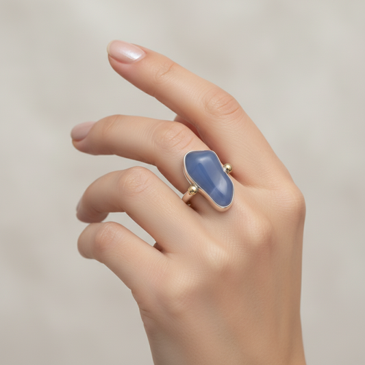 Ring in Sterling Silver with Chalcedony funcy cut (B-64)