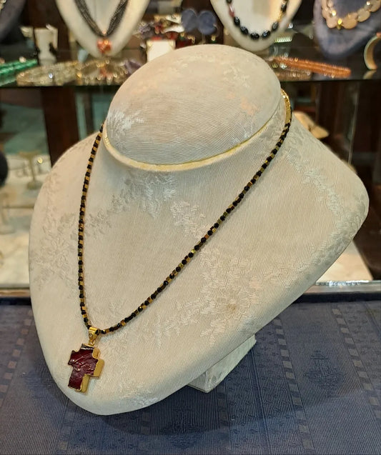 Ruby crystal cross 18k Gold with a 14k gold chain, one of a kind, Fine Cross Pendant, Handmade pendant, Greek Jewelry - Dinos-Virginia