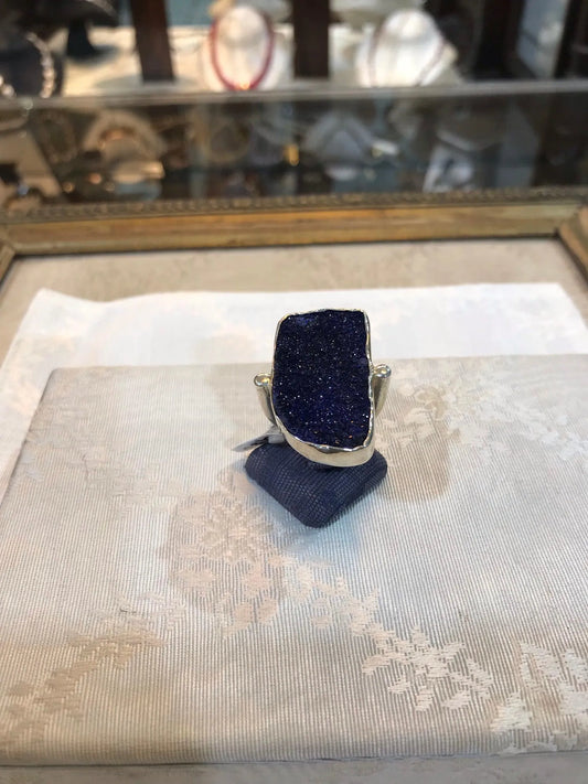 Silver Ring with a raw calcite stone, Sterling silver ring, Vintage Jewelry, Handmade ring, Greek Jewelry - Dinos-Virginia