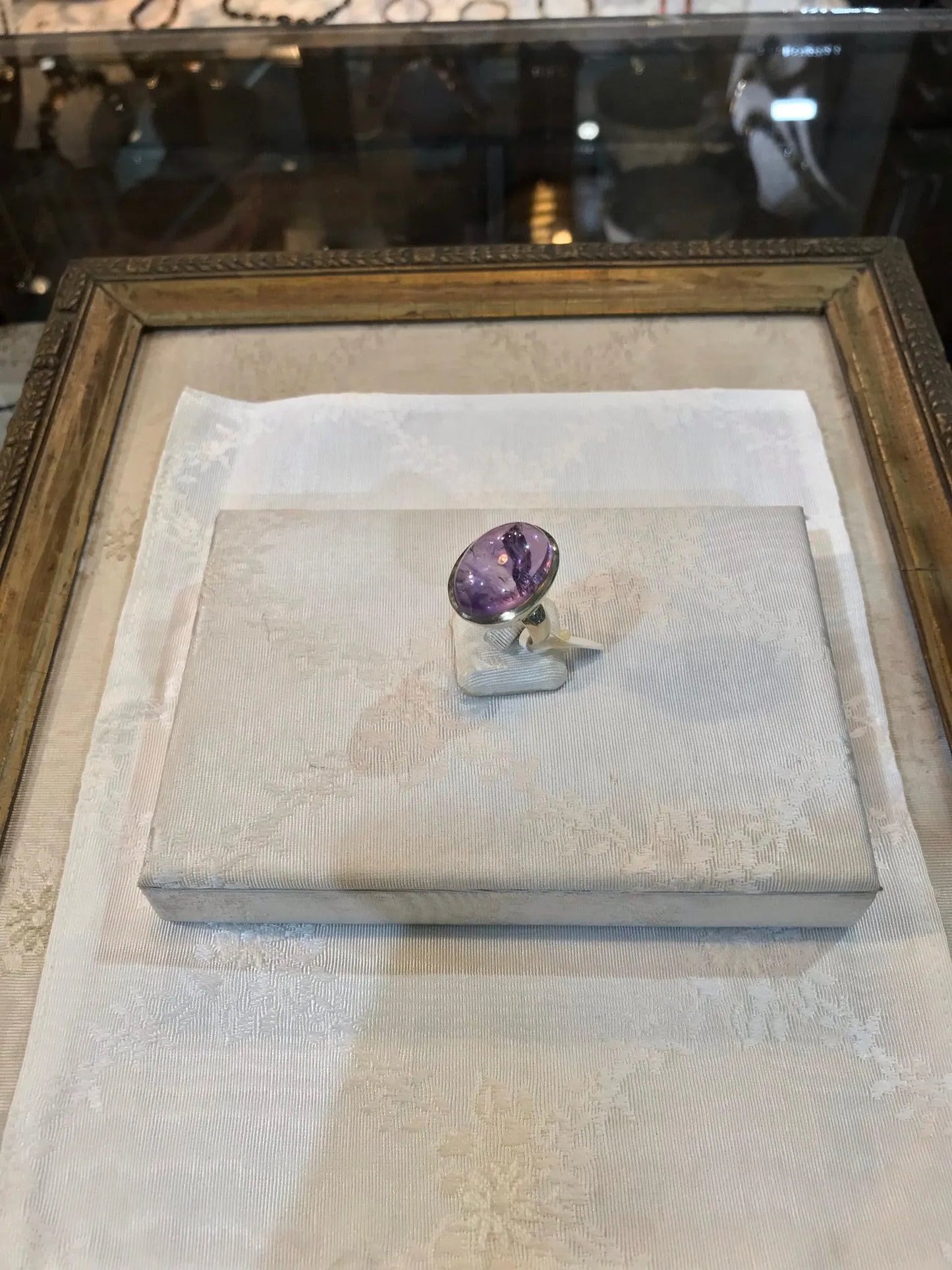 Silver ring with oval cabochon amethyst stone, Sterling silver ring, Vintage Jewelry, Handmade ring, Greek Jewelry - Dinos-Virginia