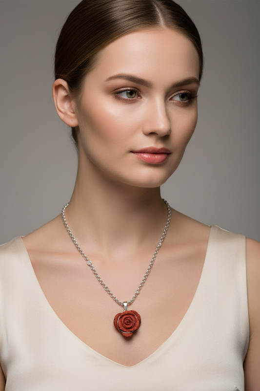 Sterling Silver Rose Pendant with Red Coral, Rose Medallion, Flower pendant, Vintage Jewelry, Handmade pendant, Greek Jewelry (PE-07)