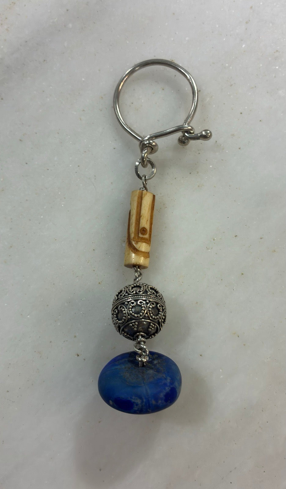 Sterling Silver Lapis Lazuli Keychain – Handmade Greek Jewelry (KEY-08)