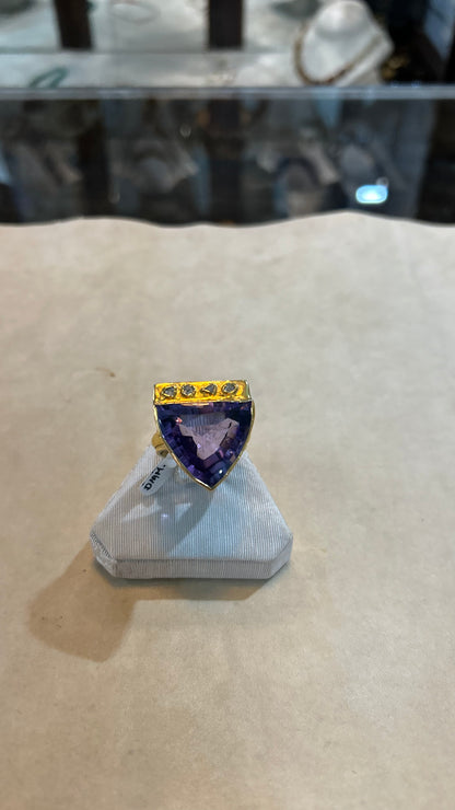Silver ring, gold plated with amethyst stone