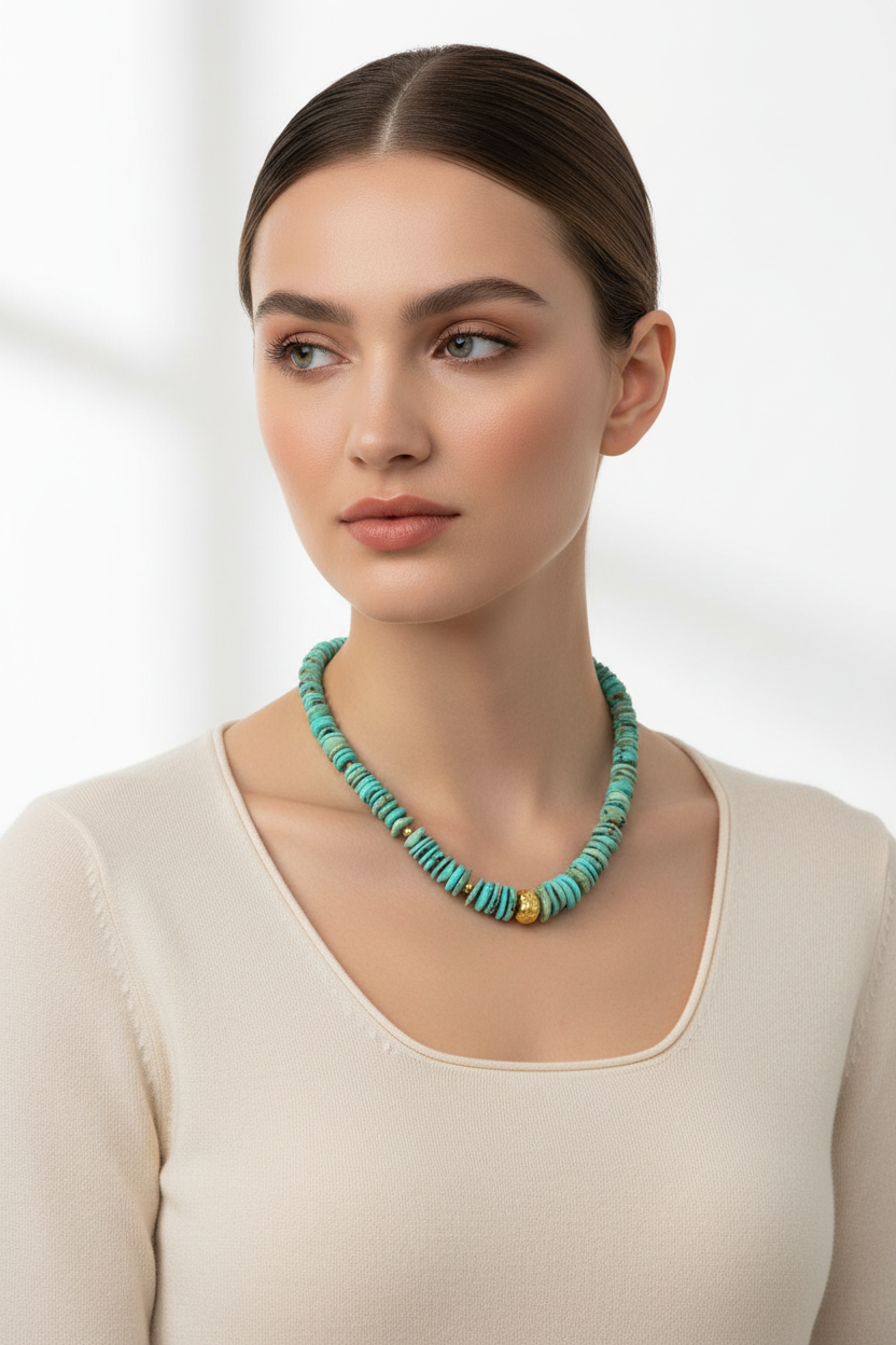 Necklace with turquoise stones and 18k gold elements
