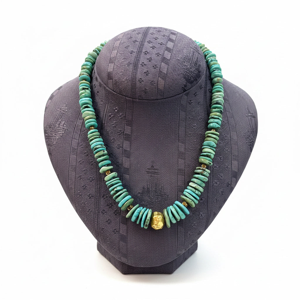 Necklace with turquoise stones and 18k gold elements