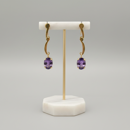 Amethyst oval faceted cutaneous 18k gold earrings, one of a kind, Fine earrings, Handmade earrings, Greek Jewelry - Dinos Virginia Jewelry