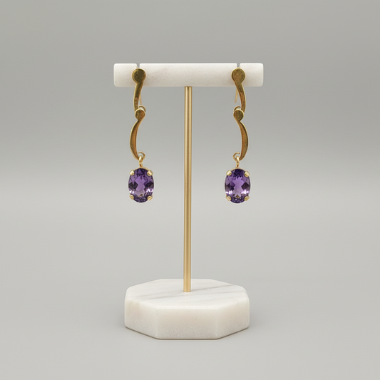 Amethyst oval faceted cutaneous 18k gold earrings, one of a kind, Fine earrings, Handmade earrings, Greek Jewelry - Dinos Virginia Jewelry