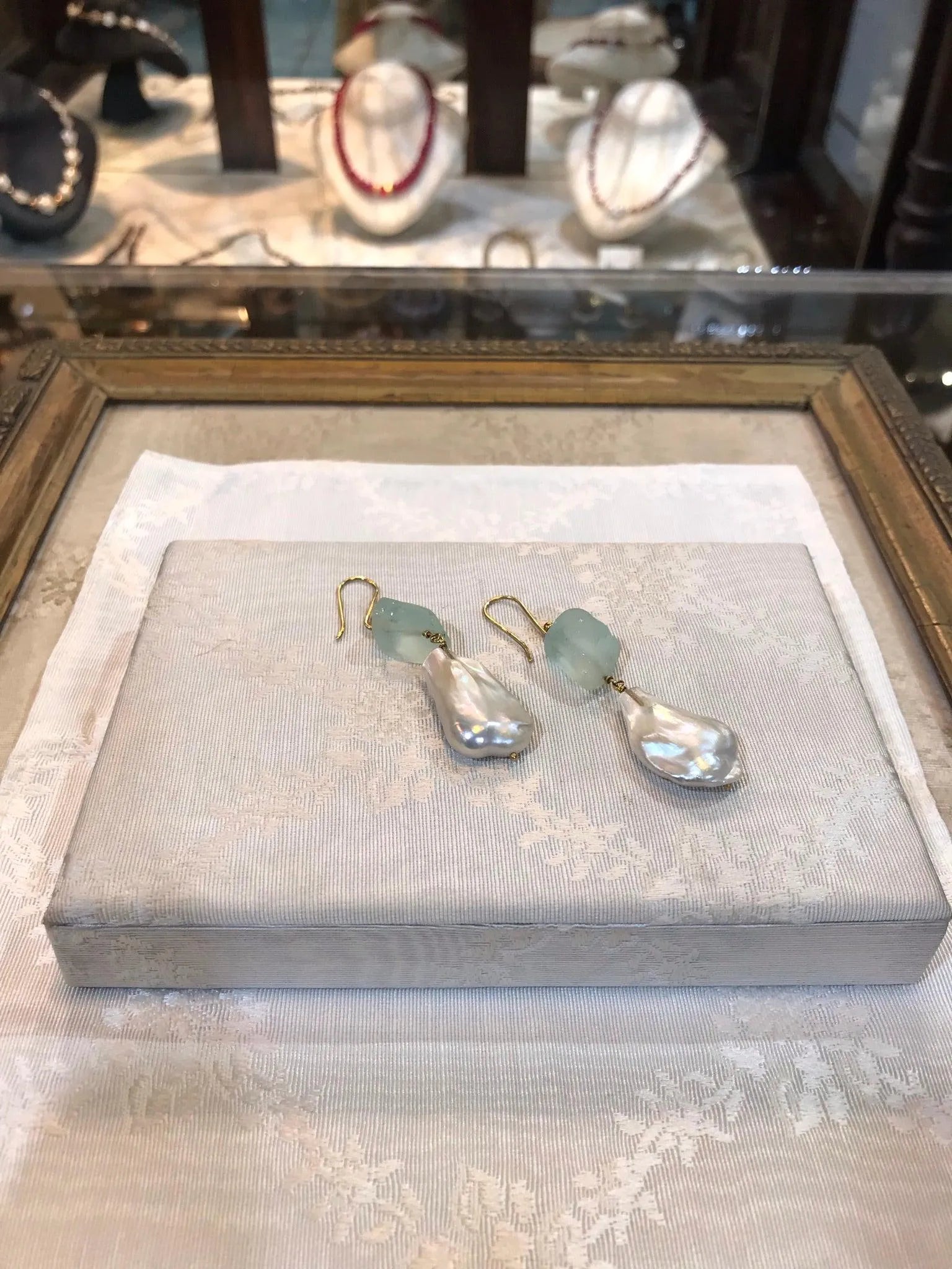 Aquamarine and barok pearl earrings, 14k gold earrings, Fine Earrings, Handmade Earrings, Greek Jewelry - Dinos-Virginia