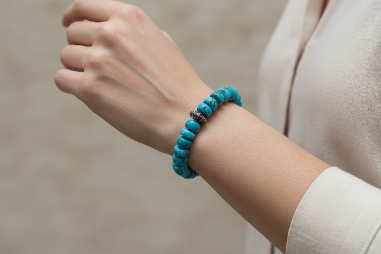 Arizona turquoise and silver bracelet, Sterling silver bracelet, Vintage Jewelry, Handmade bracelet, Greek Jewelry (C-08)