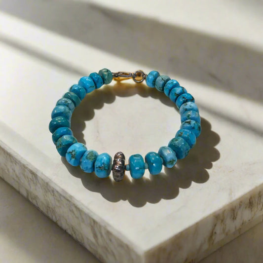 Arizona turquoise and silver bracelet, Sterling silver bracelet, Vintage Jewelry, Handmade bracelet, Greek Jewelry - Dinos-Virginia