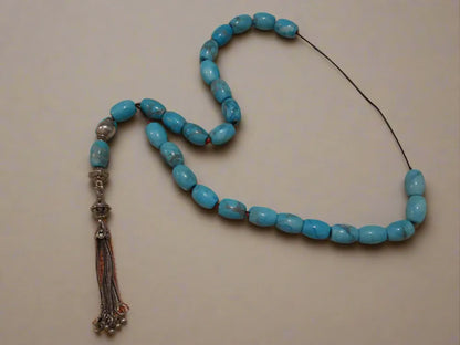 Authentic Komboloi in Turquoise stones and Sterling silver elements (ROS-34) - Dinos-Virginia