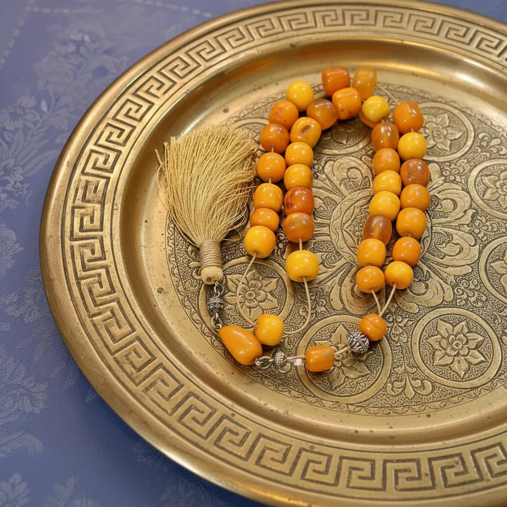 Authentic Old Amber Komboloi, Collectible (Old Amber Rosary) (ROS-43)