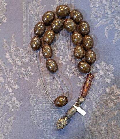 Authentic Vintage Gagatis Black Amber Komboloi, Rare (ROS-25)