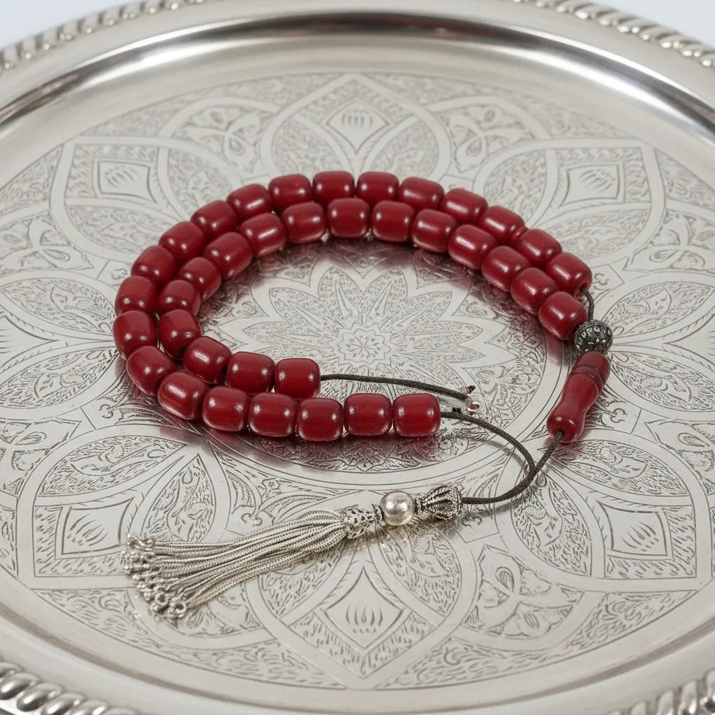 Authentic Vintage Red Mastic Amber Komboloi (ROS-30)