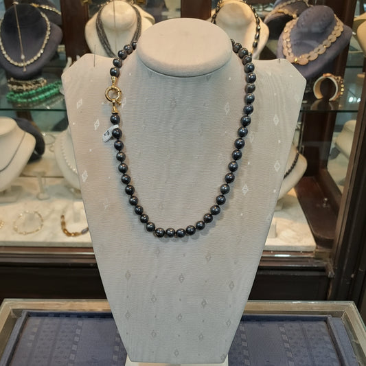 Black Pearl Necklace with gold 18k elements - Dinos-Virginia