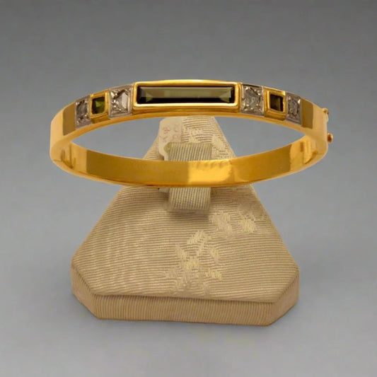 Bracelet in 18k gold with Green Tourmaline (Verdelite) and diamonds (C-03)