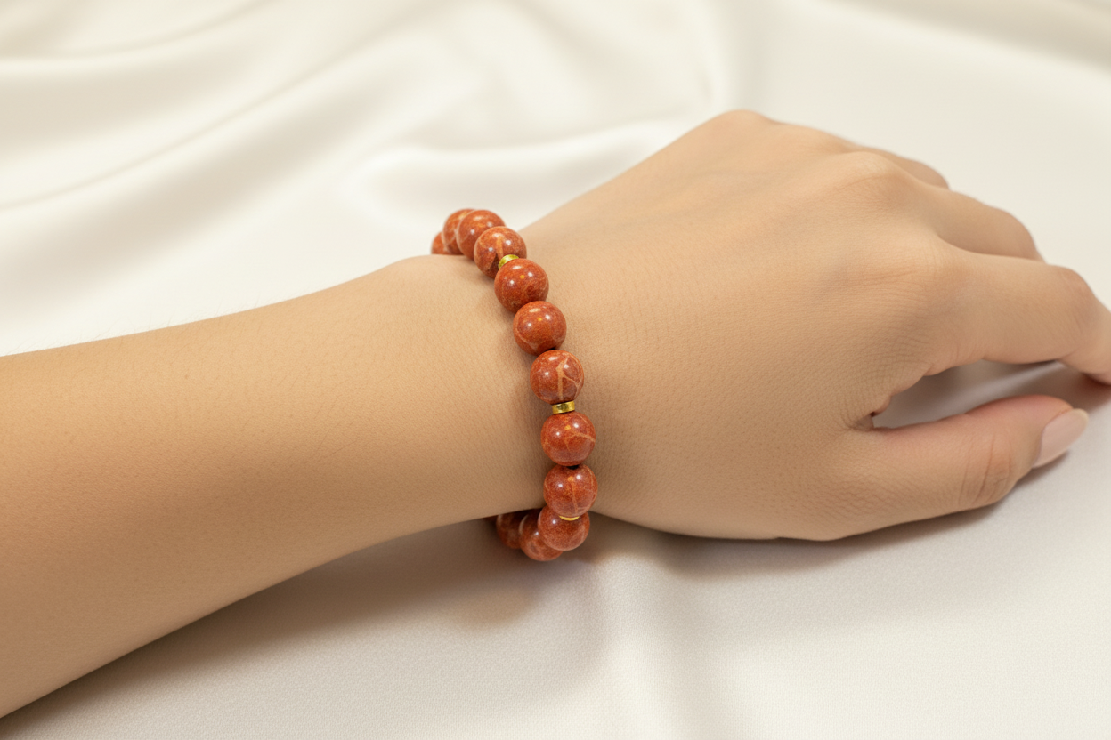 Bracelet in Red Coral Gemstones and 18k gold elements (C-11)