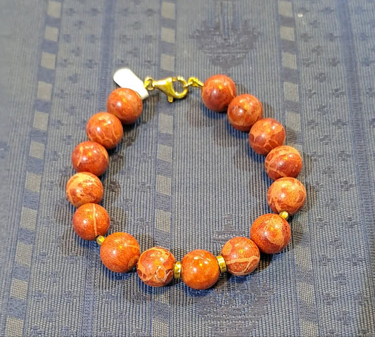 Bracelet in Red Coral Gemstones and 18k gold elements - Dinos-Virginia