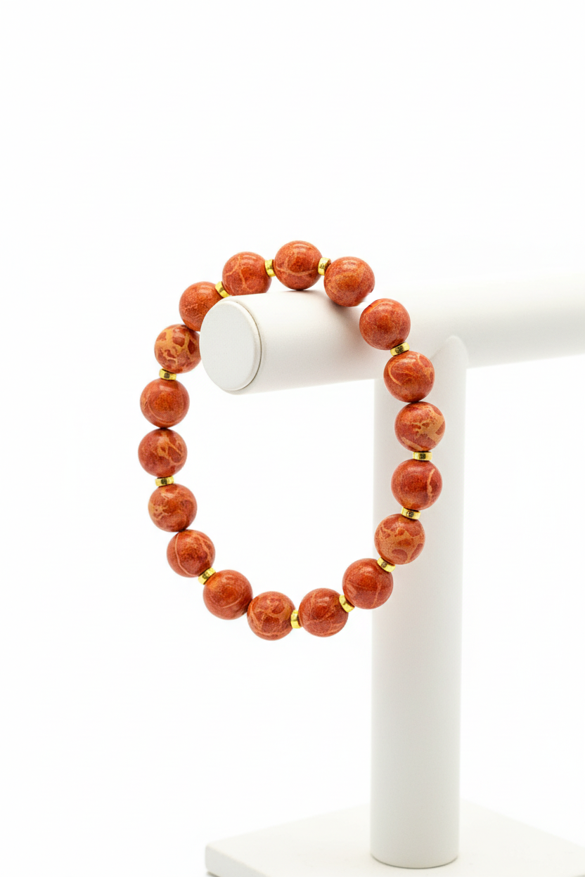 Bracelet in Red Coral Gemstones and 18k gold elements (C-11)