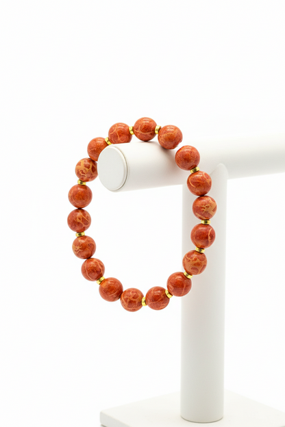 Bracelet in Red Coral Gemstones and 18k gold elements (C-11)