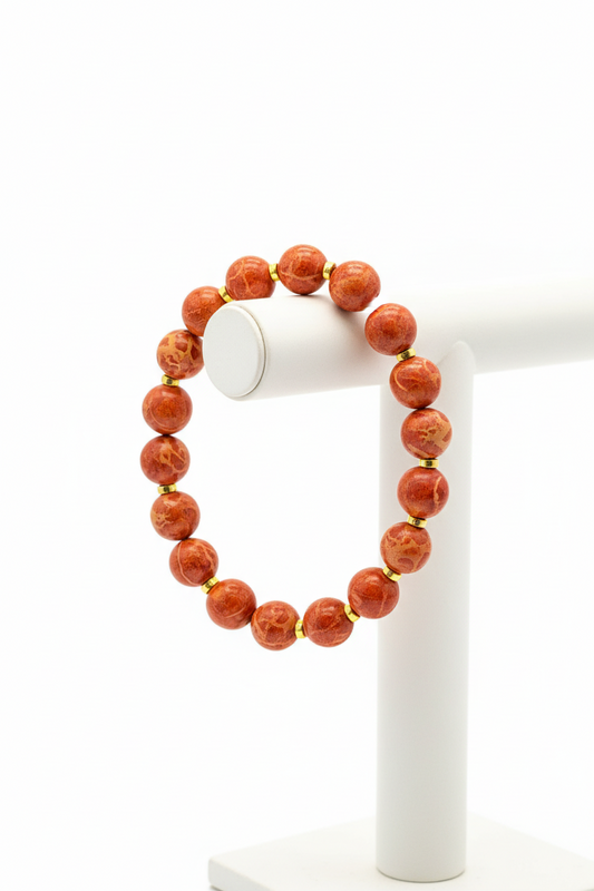 Bracelet in Red Coral Gemstones and 18k gold elements (C-11)