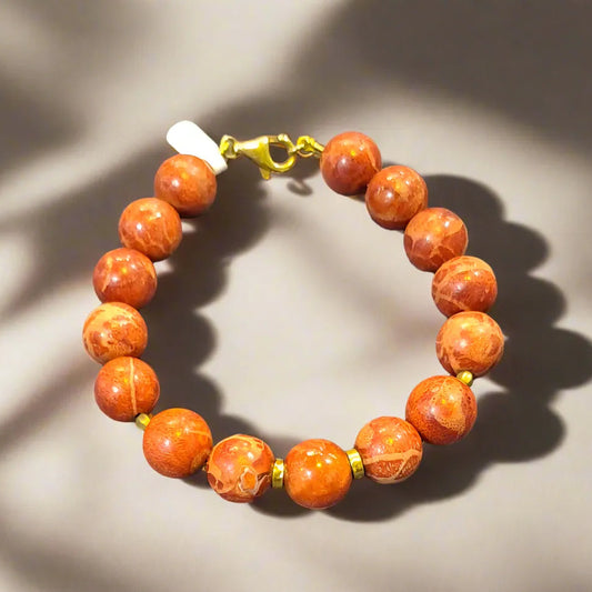 Bracelet in Red Coral Gemstones and 18k gold elements - Dinos-Virginia