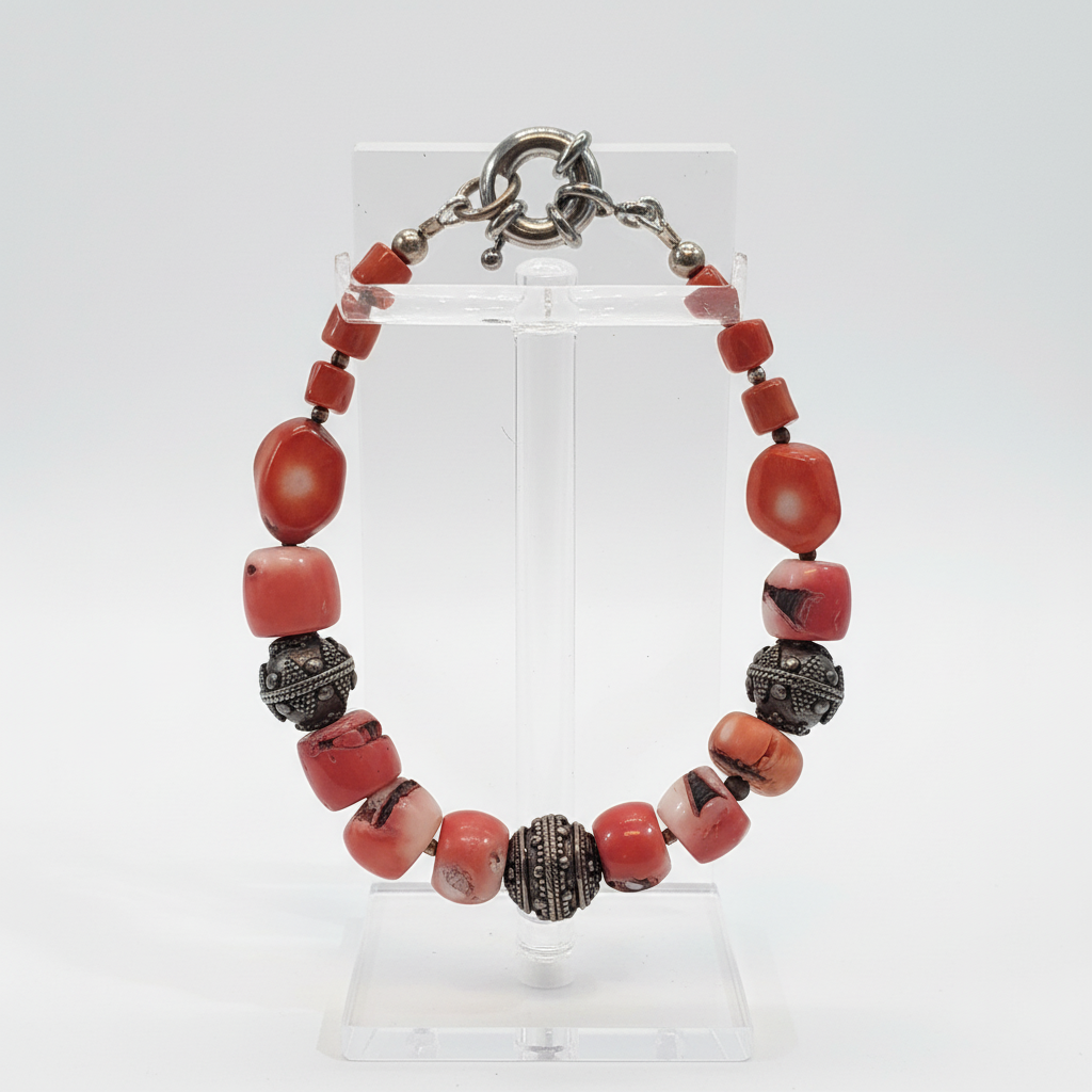 Bracelet in silver 925 with red coral (C-10)