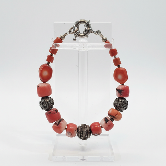 Bracelet in silver 925 with red coral (C-10)