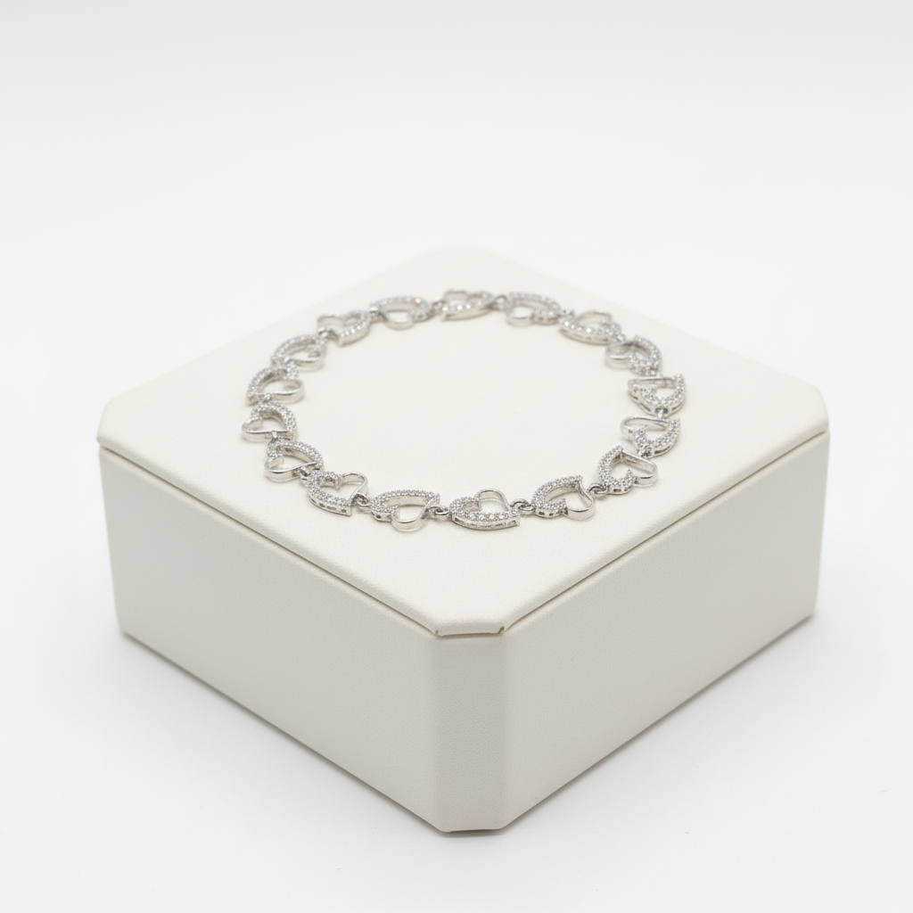 Bracelet in white gold, 14k, heart bracelet (C-13)
