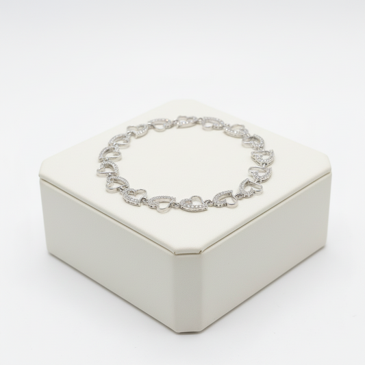 Bracelet in white gold, 14k, heart bracelet (C-13)