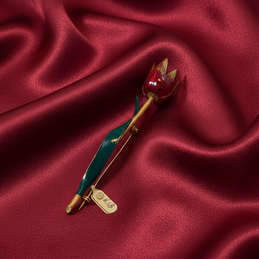 Brooch in 18k gold, tulip brooch, enamel hand painted - Dinos Virginia Jewelry