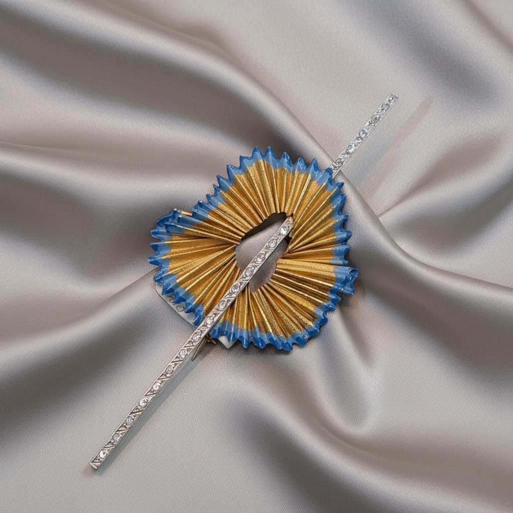 Brooch in 18k gold, white and yellow gold decorated with diamonds, pencil sharpener design brooch - Dinos Virginia Jewelry