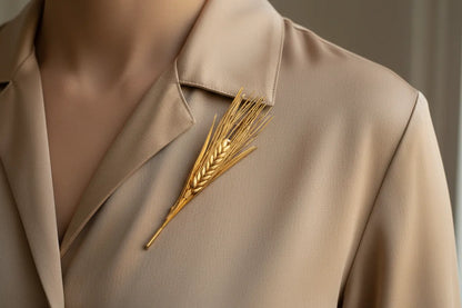 Brooch in 22k gold, handmade brooch, ears of corn brooch design, one of a kind