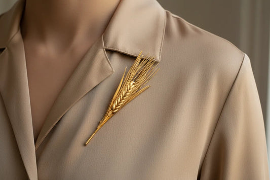 Brooch in 22k gold, handmade brooch, ears of corn brooch design, one of a kind