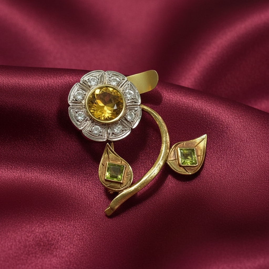Brooch in gold 18k, Flower brooch - Dinos Virginia Jewelry