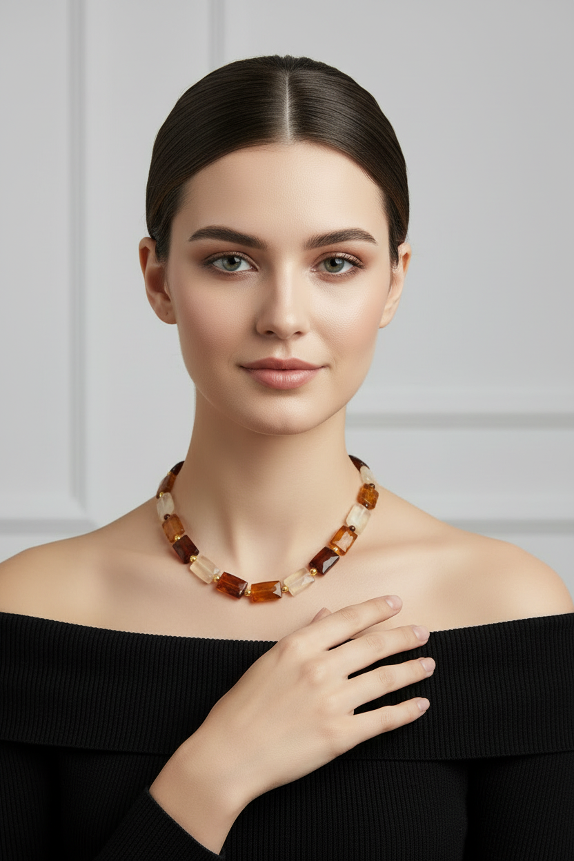 Necklace with carnelian stones and 18k gold elements