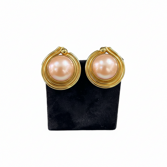 Earrings in 18k gold with pink pearl - Dinos Virginia Jewelry