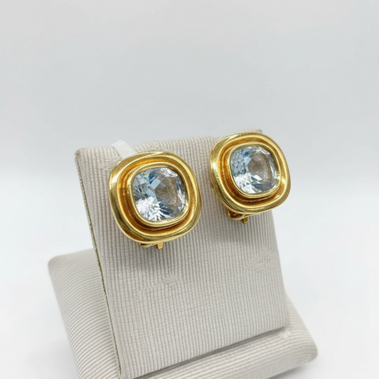 Earrings in gold 18k with Aquamarine, faceted - Dinos Virginia Jewelry