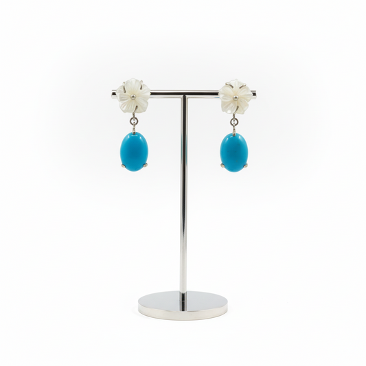 Earrings in sterling silver with Mother of Pearl and Aquamarine - Dinos Virginia Jewelry